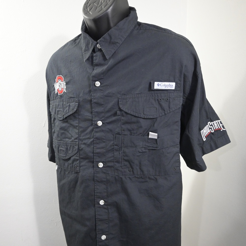 Columbia‎ Ohio State Buckeyes Vented Fishing Shirt Mens XL Black Short Sleeve